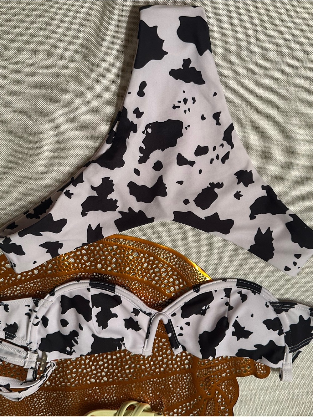 Women’s Black & White Cow Print Bikini Top and Bottom Set